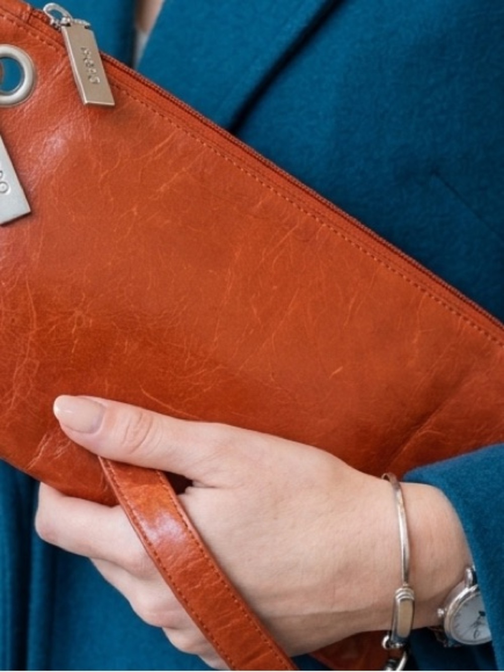 HOBO Cognac Leather Wristlet Clutch
